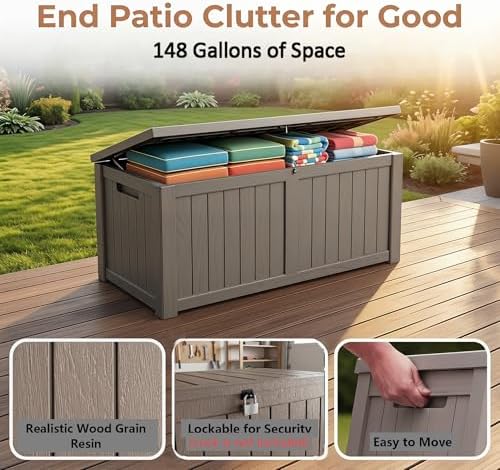 148 gallon resin deck box - outdoor storage, close-up detail