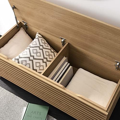 modway render 47" wood grain storage bench in on a desk or shelf