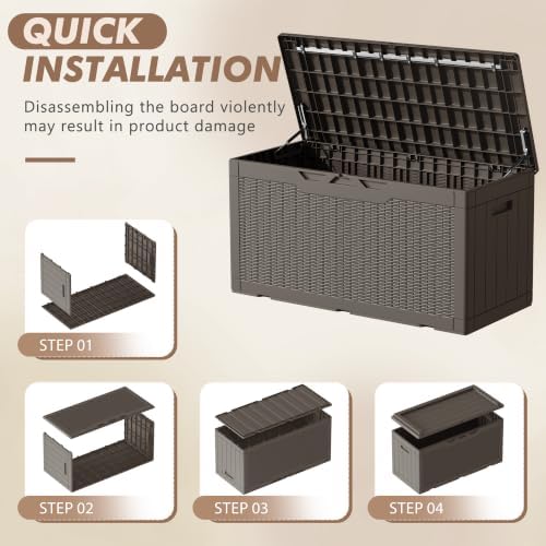 devoko 100 gallon deck box waterproof outdoor storage showing dimensions