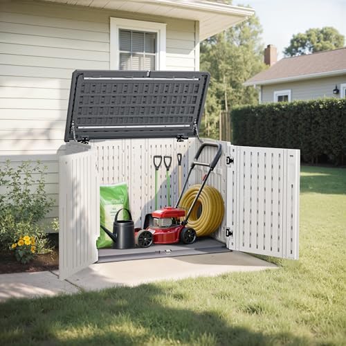 macrout 50 cu ft outdoor storage cabinet, waterproof shown in use