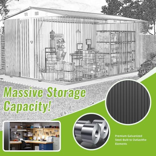 10x14 ft outdoor storage shed, durable metal outside, side view