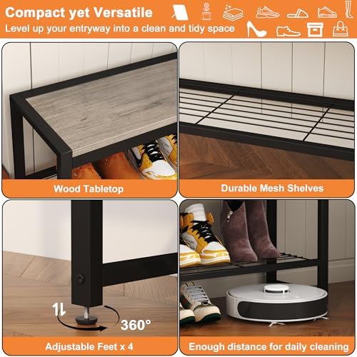homefort 2 tiers shoe bench, retro industrial shoe, front angle view