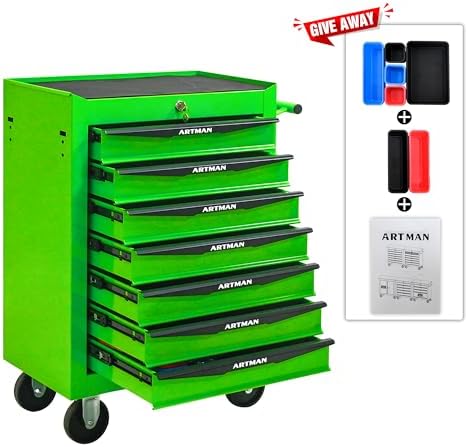 7-drawer rolling tool chest, lockable for garage, green, view 9