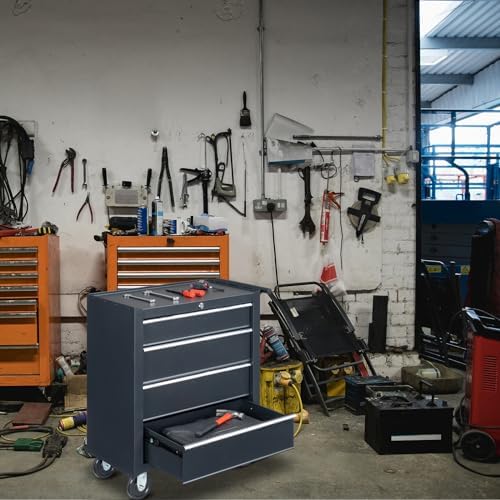 winado 4 drawer rolling tool cabinet, lockable steel, front angle view