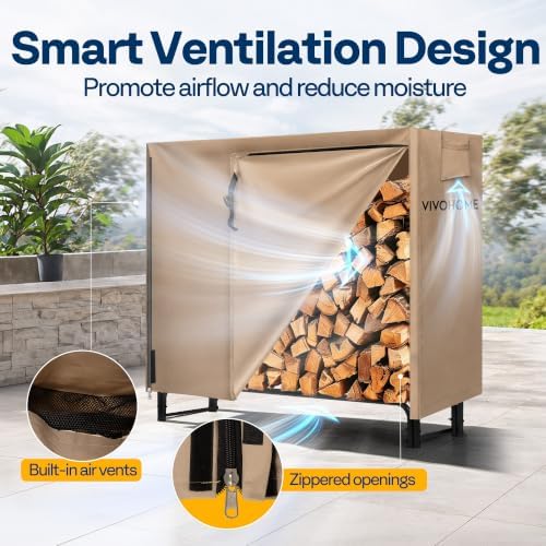 vivohome 4ft waterproof outdoor firewood log rack cover showing dimensions