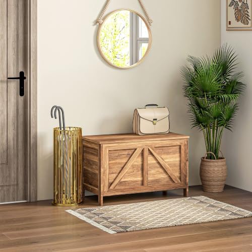 homcom 30" farmhouse storage bench lift top storage shown in use