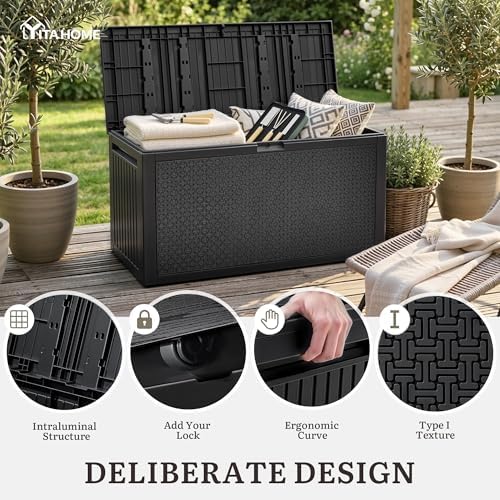 yitahome 95 gallon large outdoor deck box, side view