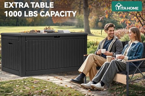 yitahome 320 gallon extra large deck box on a desk or shelf