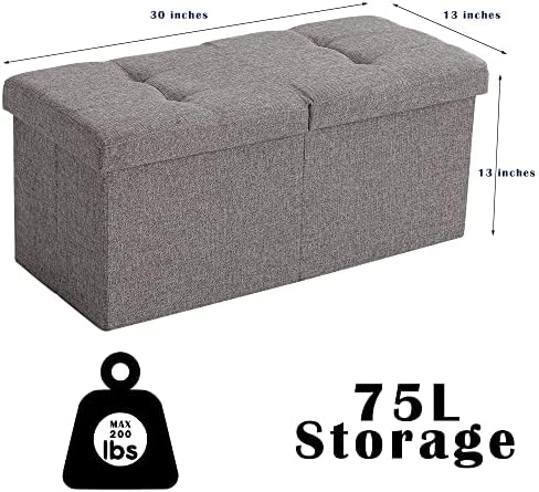 storage ottoman bench foldable footrest foot stool, 30", close-up detail
