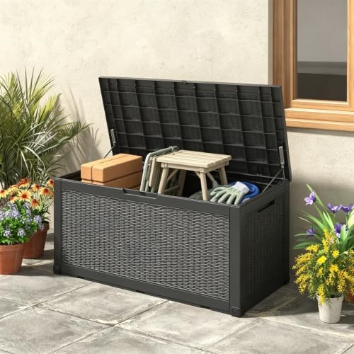 110 gal outdoor storage box waterproof ,deck box,gas shown in use