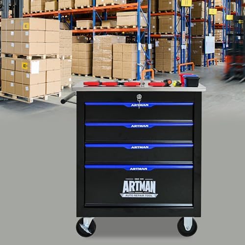 4-drawer heavy-duty rolling steel tool cart with handle&wheels shown in use