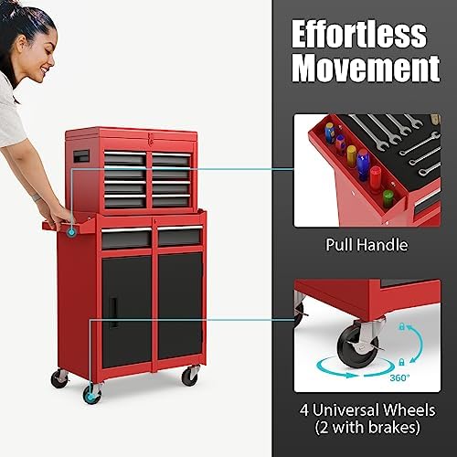 rolling tool chest, 5-drawer tool storage cabinet with, front angle view