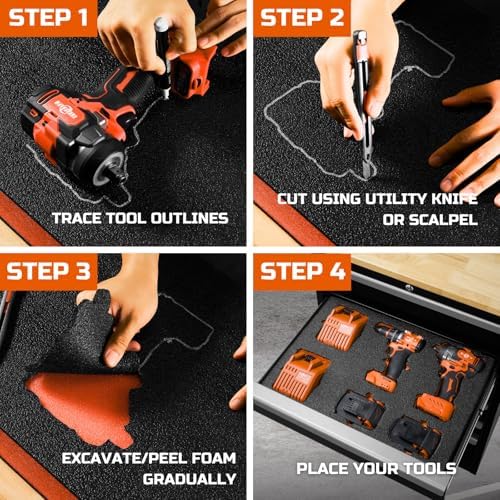 onreva tool box foam organizer 48x24x1 inch 1pc, side view