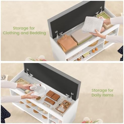 teenfon 2-tier storage bench, shoe bench with adjustable, side view