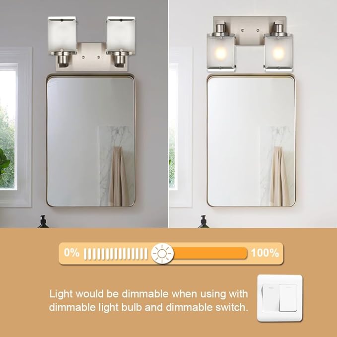 WINSHEN 2-Lights Wall Sconce Lighting, Brushed Nickel Bathroom Vanity Light - Image 3