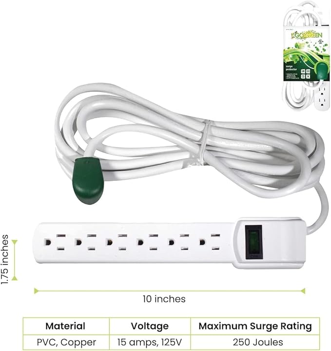 GoGreen Power Inc. 6 Outlet Surge Protector, 12FT Cord, 2 Pack - Image 2