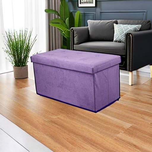 sorbus collapsible storage ottoman bench (purple, medium (15” showing dimensions