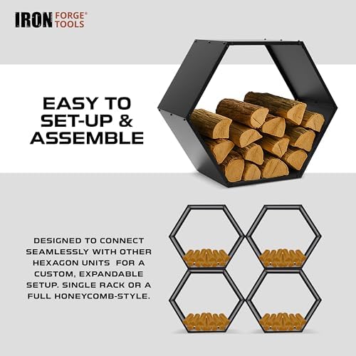 iron forge tools firewood rack, 30 inch hexagon, package contents