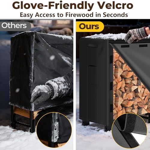 amagabeli 8ft firewood log rack with cover outdoor, front angle view