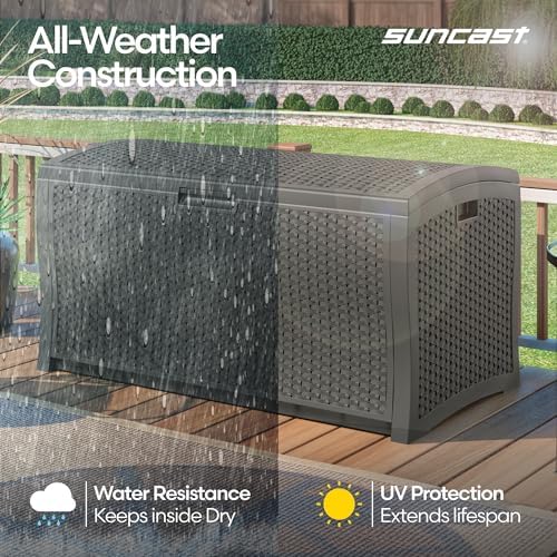 suncast deck box extra large, 122 gallon outdoor, side view