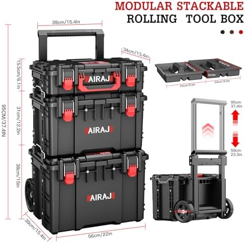 airaj rolling tool box with wheels heavy duty, close-up detail