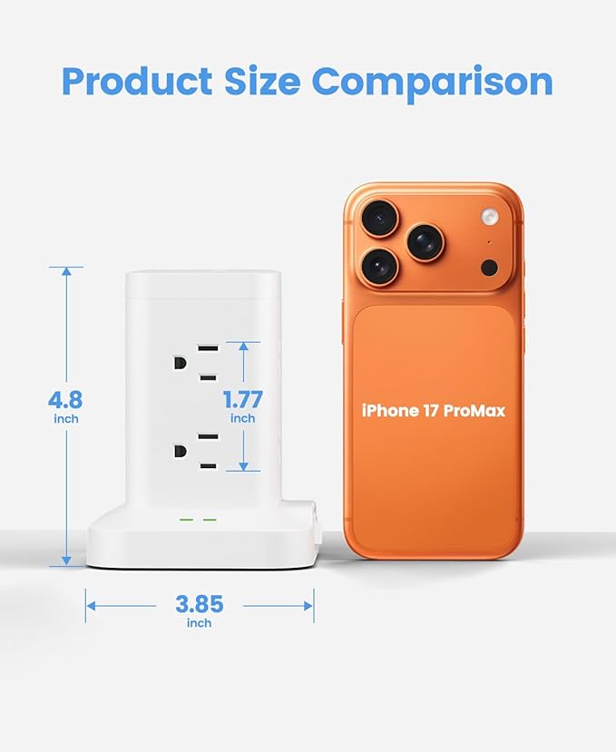Power Strip Tower with Surge Protector 1800J, Fast Charging Tower PD20W USB-C - Image 2