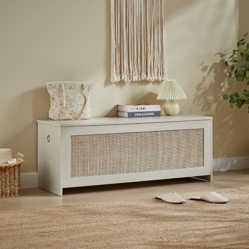 47.2" storage chest extra large,rattan storage bench(white cream), side view