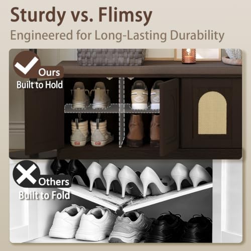 dinzi lvj shoe storage bench with cushion, door, front angle view