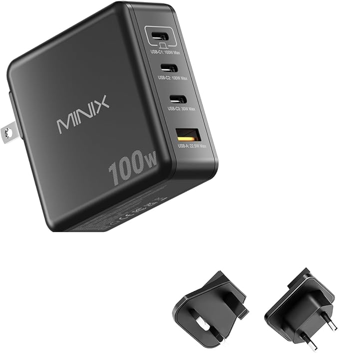 MINIX 100W USB C Charger, 4-Port Fast GaN Charger, Compact Foldable Wall Charger by MINIX