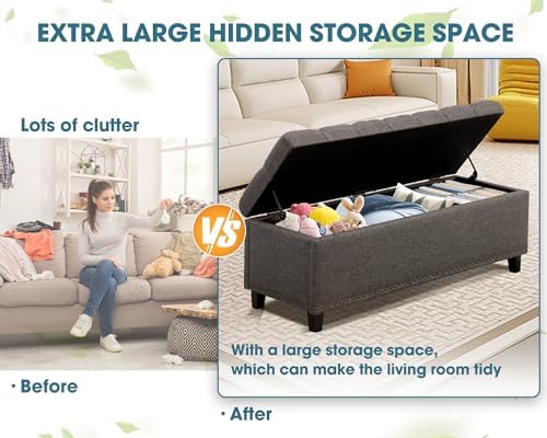 grepatio 51" ottoman storage benches, 30 gallons end, close-up detail