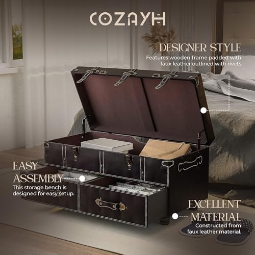 cozayh vintage storage bench upholstered mid-century storage ottoman shown in use