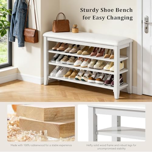 taitiy shoe bench with 3 tier adjustable shelves showing dimensions