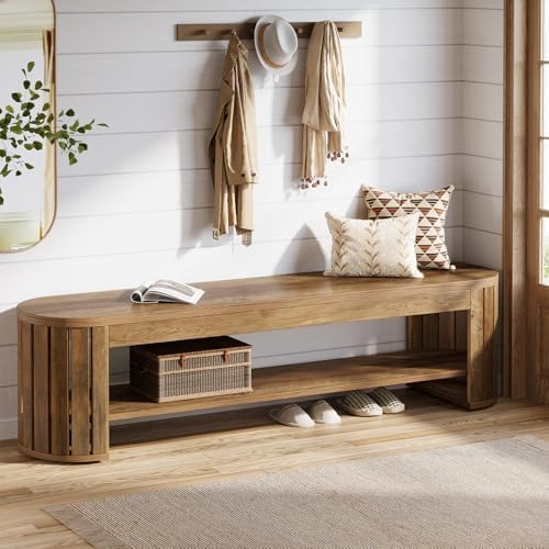 tribesigns 63" wooden entryway bench with shoe storage, close-up detail
