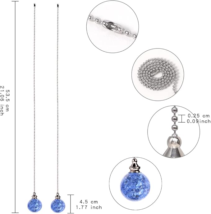 LONGSHENG - SINCE 2001 - 2PCS Light Blue Pull Chain Crystal Glass Ice Cracked - Image 2