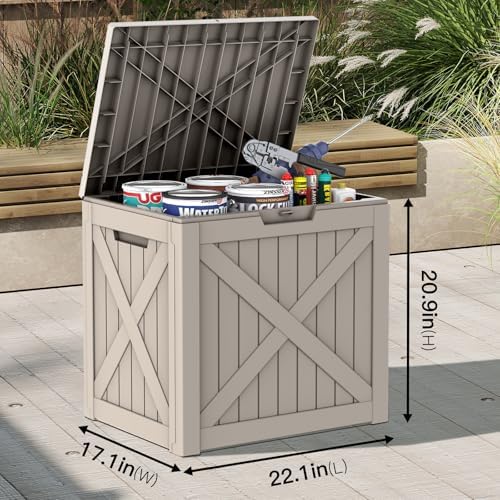 mars villa deck box, waterproof outdoor storage box shown in use