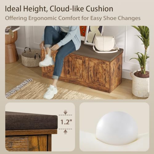 dinzi lvj shoe storage bench with cushion, door showing dimensions