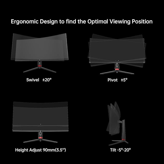KTC 34'' Curved Ultrawide Gaming Monitor, 3440x1440p 165Hz 1ms, 1500R Curved - Image 8