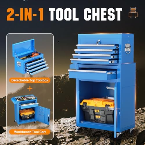 oakcloud heavy-duty 5-drawer rolling tool chest & cabinet, side view