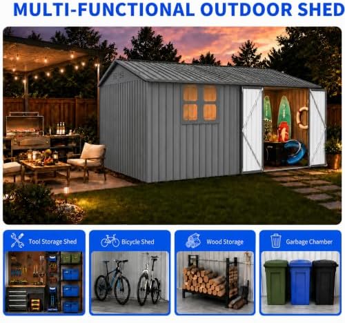 10x12 ft outdoor storage shed, large metal garden, view 9
