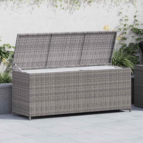 vidaxl patio storage box gray 59.1"x19.7"x23.6" poly rattan shown in use