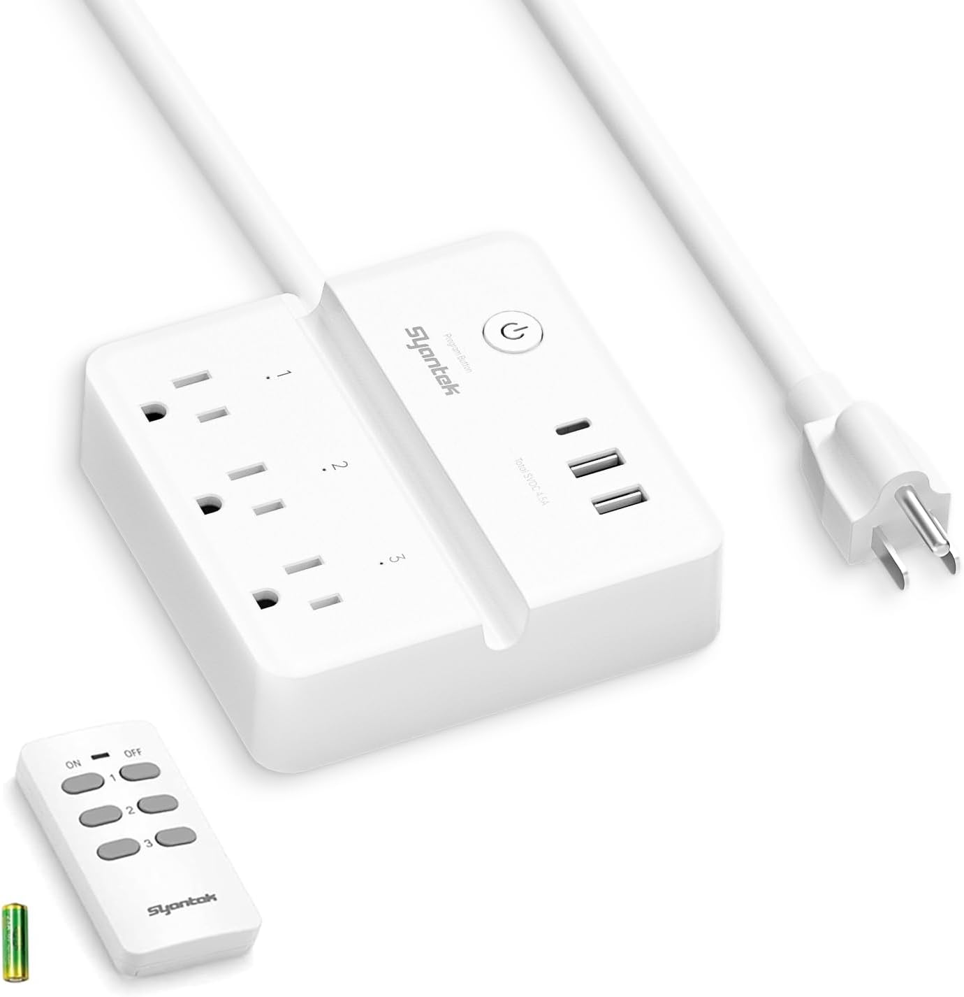 Remote Control Power Strip with 3 RF Controlled Outlets Surge Protector Power Strip with 3 USB Ports, Phone Holder, 15A/1875W 4ft Cord Remote Control Outlet Plug for Home Office