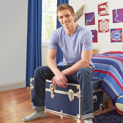 rhino large essential trunk with wheels, camp footlocker showing dimensions