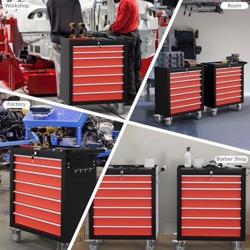 7-drawer tool chest,rolling tool cart with wheels,high capacity on a desk or shelf