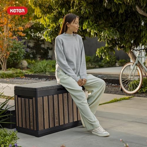 keter premium everwood 50 gal outdoor storage box, view 9