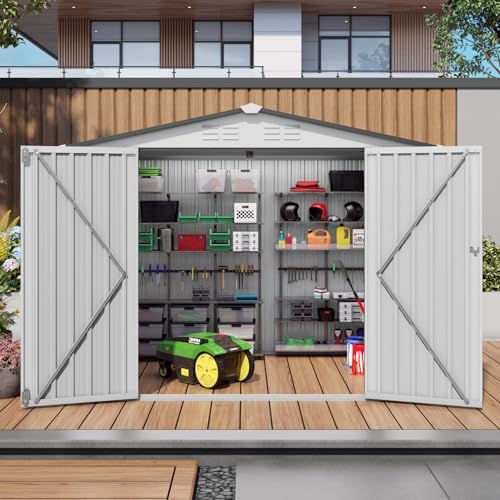 8x6 ft outdoor storage shed, metal garden shed showing dimensions