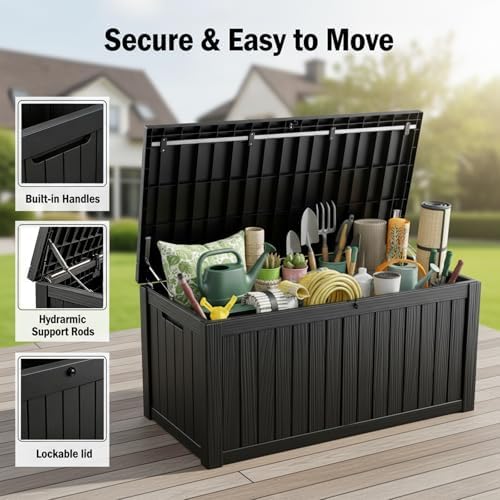 makino 152 gallon resin outdoor storage box, waterproof, close-up detail