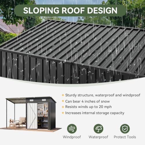 aoxun 5x3ft outdoor storage shed & hardtop canopy showing dimensions