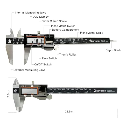 KETOTEK Digital Caliper Measuring Tool, IP54 Waterproof Stainless Steel - Image 6
