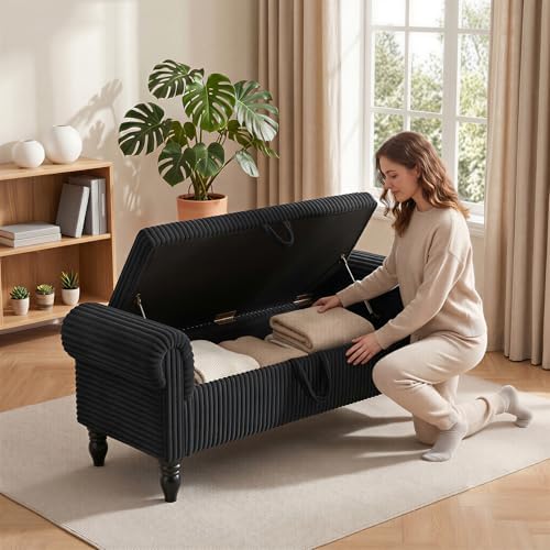 55" storage ottoman bench, corduroy end of bed on a desk or shelf