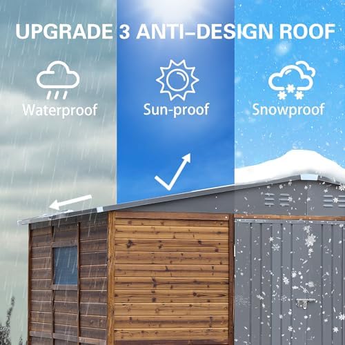 10x8 ft outdoor wood & metal storage shed showing dimensions